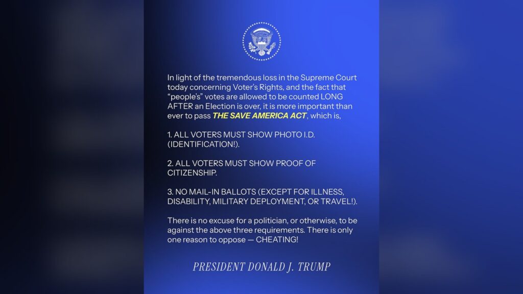 SAVE America Act, Legislation requiring proof of citizenship and photo ID to vote in federal elections.