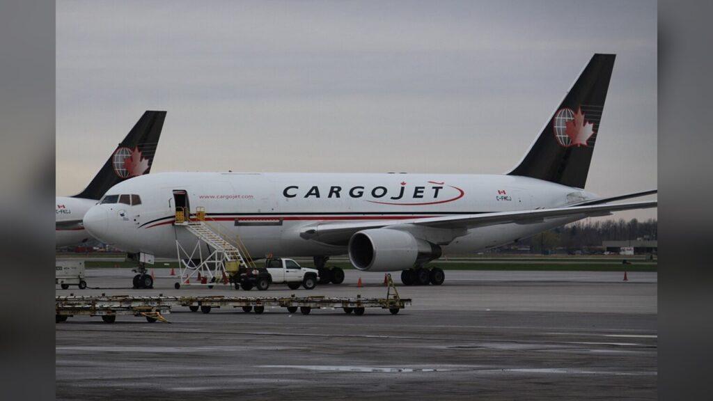 A 30-year-old Boeing 767 painted in Amazon's Prime Air colors.