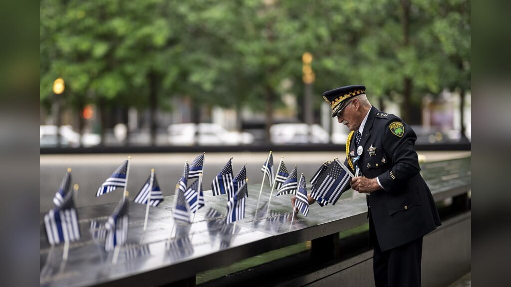 The 9/11 memorial ceremony site at Ground Zero in New York.