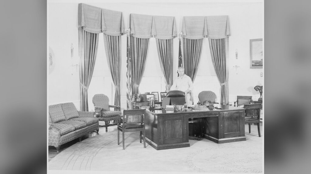 The Oval Office is the specific location where Donald Trump announced the ban on news outlets.